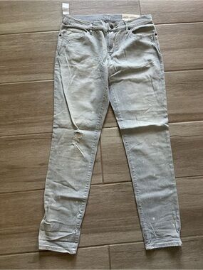 LOFT Blue and White Distressed Striped Skinny Jeans